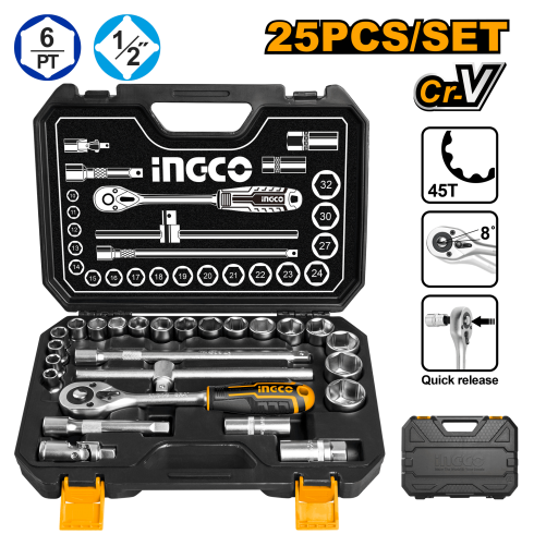 JUEGO DADOS TUBO LLAVE CRIQUE 1/2 METR | 25 PIEZAS