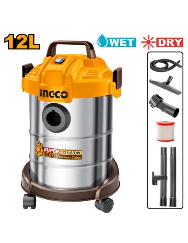 ASPIRADORA TANQUE DE ACERO INOX 12L 800W INGCO UVC14122