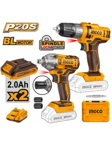SET LLAVE DE IMPACTO Y ATORNILLADOR 20V BATERIA P20S INGCO UCOSLI230702