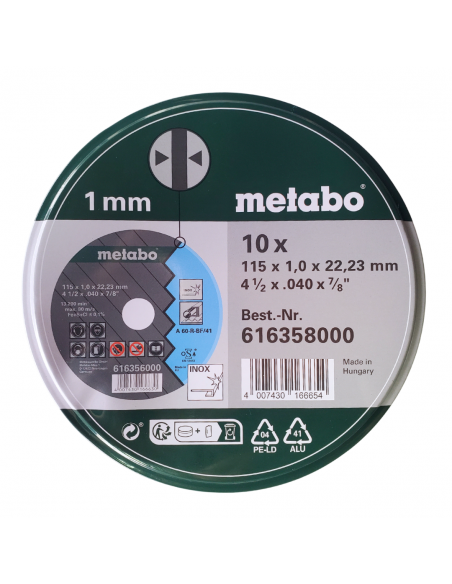 DISCOS CORTE LATA 10 UNIDADES DE 4 1/2" METABO 616358000