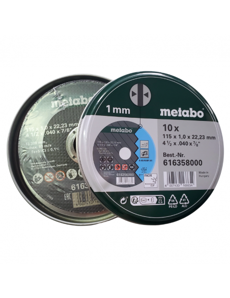 DISCOS CORTE LATA 10 UNIDADES DE 4 1/2" METABO 616358000