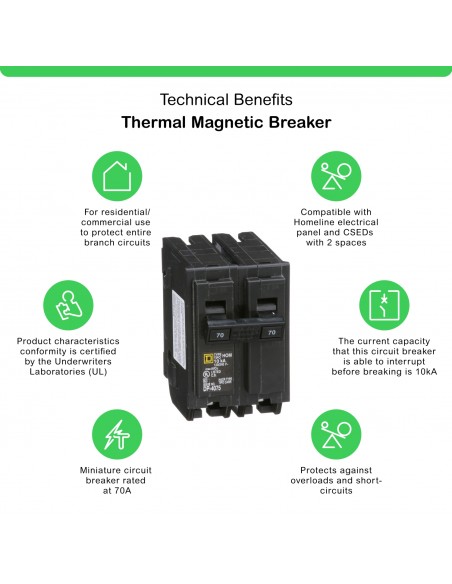 SQUARE-D BREAKER HOM 2P, 70A, 120/240V