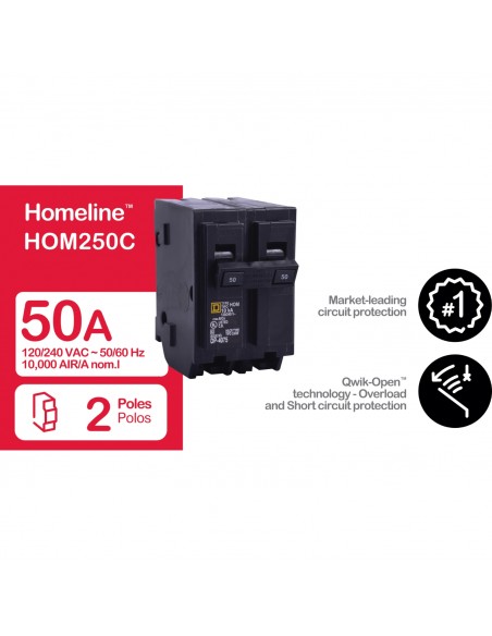 SQUARE-D BREAKER HOM 2P, 50A, 120/240V