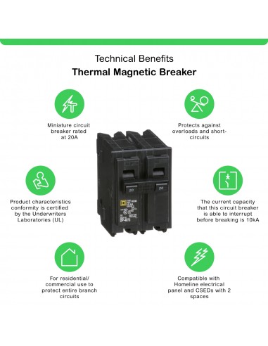 SQUARE-D BREAKER HOM 2P, 20A, 120/240V