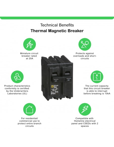 SQUARE-D BREAKER HOM 2P, 20A, 120/240V