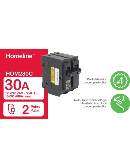 SQUARE-D BREAKER HOM 2P, 30A, 120/240V
