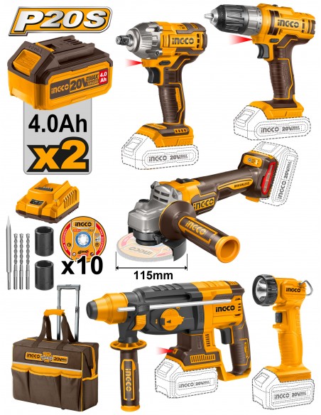 COMBO 5 HERRAMIENTAS INDUSTRIALES 20V INGCO UCKLI2019