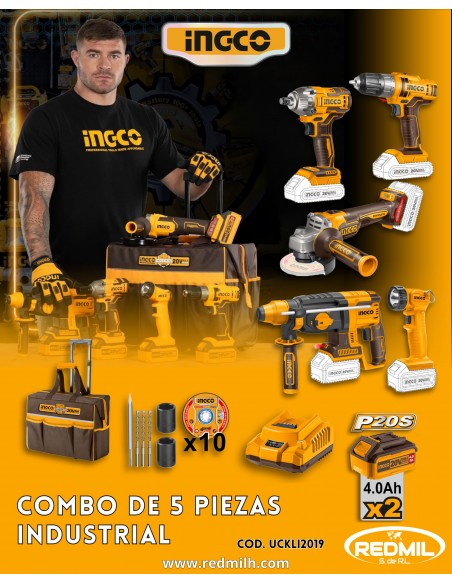 COMBO 5 HERRAMIENTAS INDUSTRIALES 20V INGCO UCKLI2019