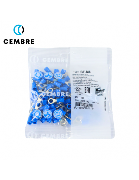 TERMINAL DE OJO PREAISLADO AZUL M5 - PARA CABLE 16-14 CEMBRE