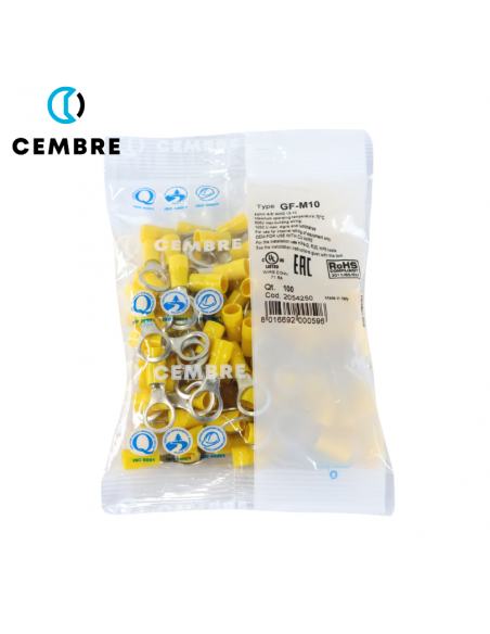 TERMINAL DE OJO PREAISLADO AMARILLO M10 - PARA CABLE 10-8 CEMBRE
