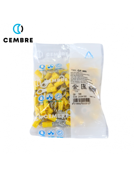 TERMINAL DE OJO PREAISLADO AMARILLO M6 - PARA CABLE 12-10 CEMBRE