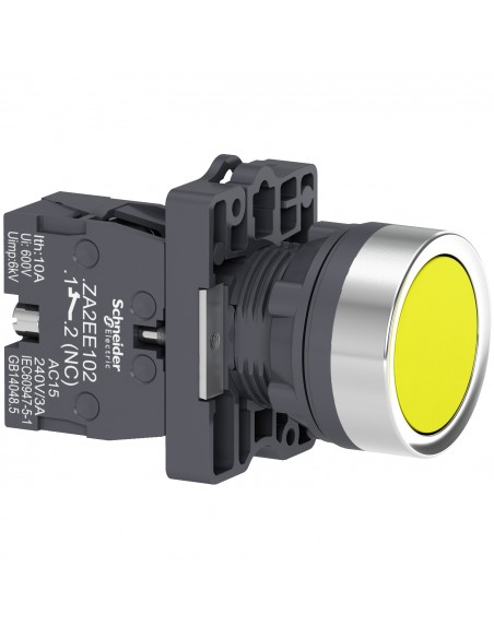 BOTON PULSADOR REDONDO AMARILLO 22MM RETORNO POR RESORTE 1NO XA2EA51