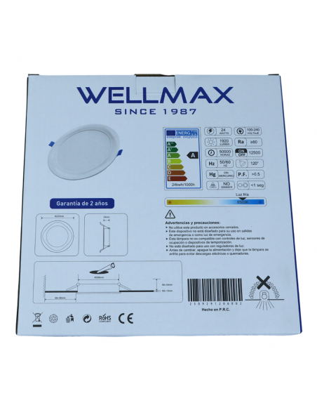 WELLMAX PANEL LED EMPOTRADO 24 WATTS