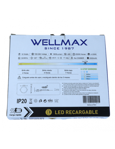WELLMAX SPOT LED RECARGABLE 18 WATTS