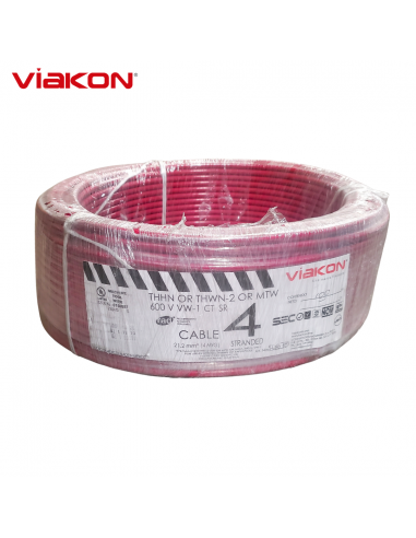 Cable Electrico Cobre THHN 4 AWG Rojo 100MT