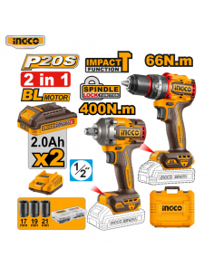 KIT TALADRO PERCUTOR Y ATORNILLADOR DE IMPACTO 20V INGCO
