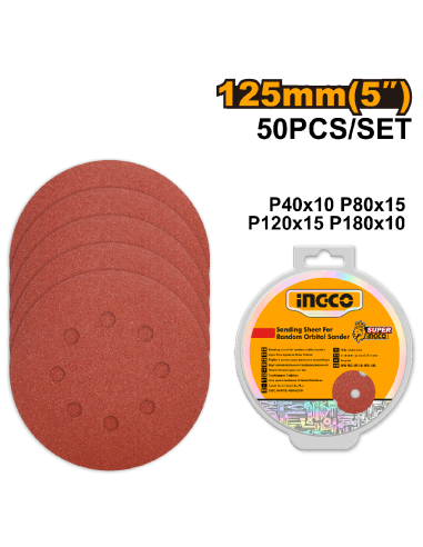 SET DE 50 LIJAS 5" DE VELCRO PARA LIJADORA INGCO