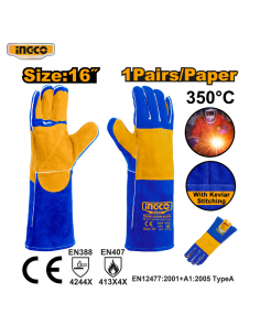 GUANTES DE CUERO PARA SOLDAR 16" AZUL INGCO