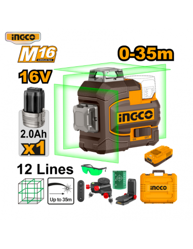 NIVEL LÁSER VERDE 3D INALÁMBRICO 16V INGCO